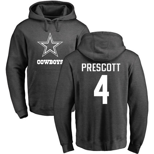 Men Dallas Cowboys Ash Dak Prescott One Color #4 Pullover NFL Hoodie Sweatshirts